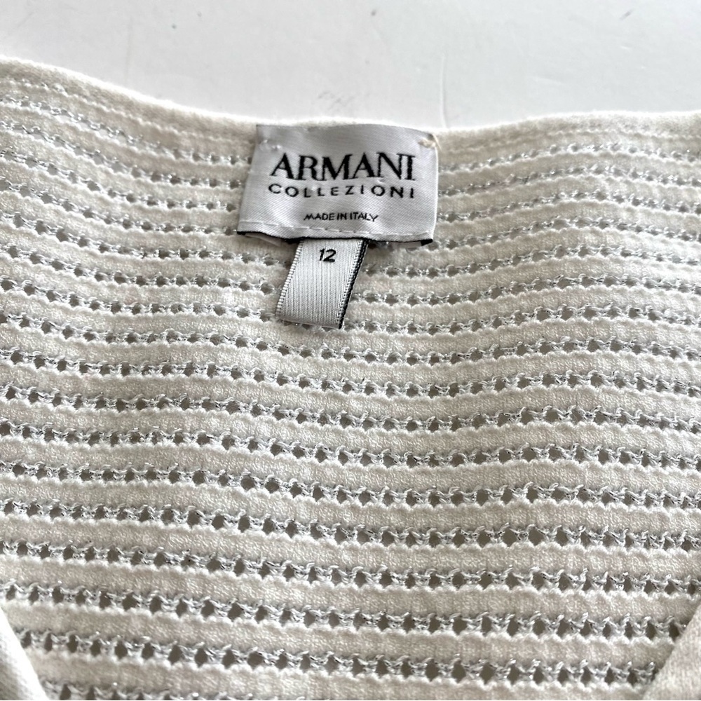 Armani Collezioni V-Neck Metallic Tunic Shirt Top Sz 12 Sweater Open Knit Summer - Picture 9 of 13
